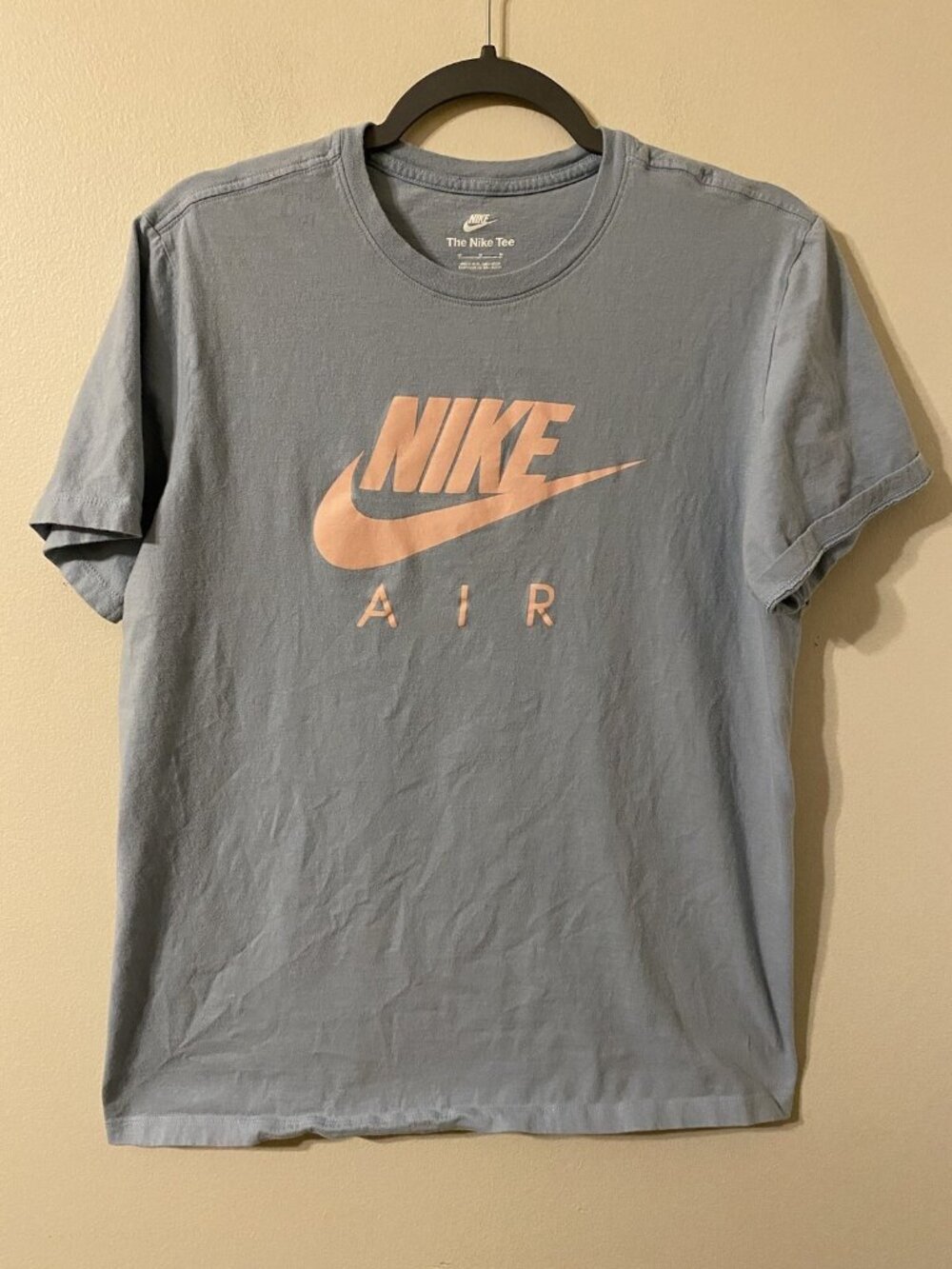 EUC Mens‎ Nike Air Blue Peach Air Swoosh Logo Short Sleeve Tee Size Medium